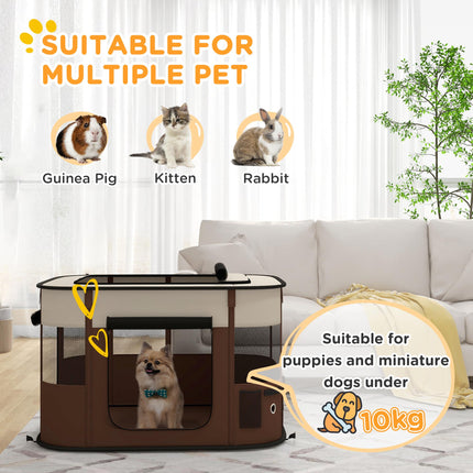 Foldable Portable Dog Pen with Storage Bag and Ground Stakes for Indoor Outdoor Use - Brown