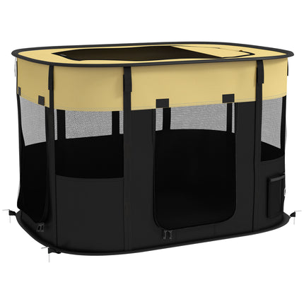 Foldable Portable Dog Pen with Storage Bag and Ground Stakes for Indoor Outdoor Use - Yellow