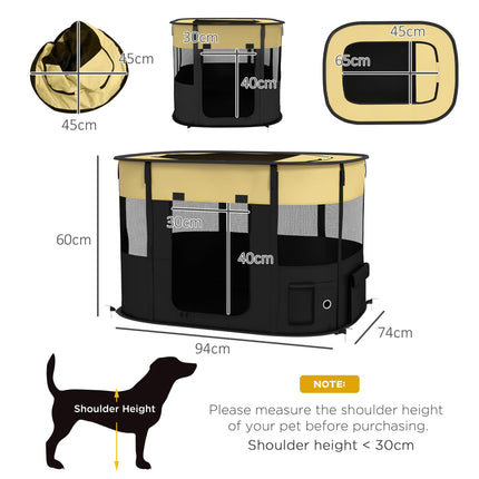 Foldable Portable Dog Pen with Storage Bag and Ground Stakes for Indoor Outdoor Use - Yellow