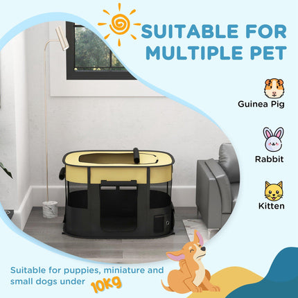 Foldable Portable Dog Pen with Storage Bag and Ground Stakes for Indoor Outdoor Use - Yellow