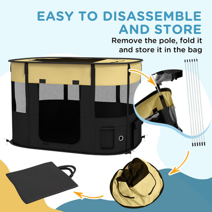 Foldable Portable Dog Pen with Storage Bag and Ground Stakes for Indoor Outdoor Use - Yellow