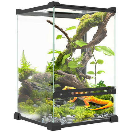 12L Vivarium for Lizards, Frogs, Snakes, Turtles & Tortoises with Anti-Escape Design and Ventilation - Black