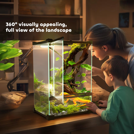 12L Vivarium for Lizards, Frogs, Snakes, Turtles & Tortoises with Anti-Escape Design and Ventilation - Black