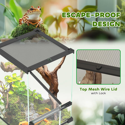 12L Vivarium for Lizards, Frogs, Snakes, Turtles & Tortoises with Anti-Escape Design and Ventilation - Black