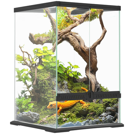 40L Vivarium for Lizards, Frogs, Snakes, Turtles, Tortoises with Anti-Escape Ventilation - Black