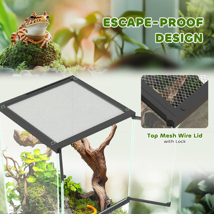 40L Vivarium for Lizards, Frogs, Snakes, Turtles, Tortoises with Anti-Escape Ventilation - Black
