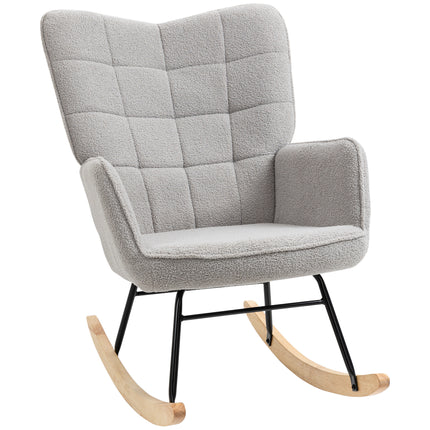 Berber Fleece Nursery Glider Rocker Wingback Rocking Chair for Nursing and Living Room - Light Grey