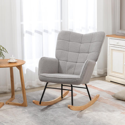 Berber Fleece Nursery Glider Rocker Wingback Rocking Chair for Nursing and Living Room - Light Grey