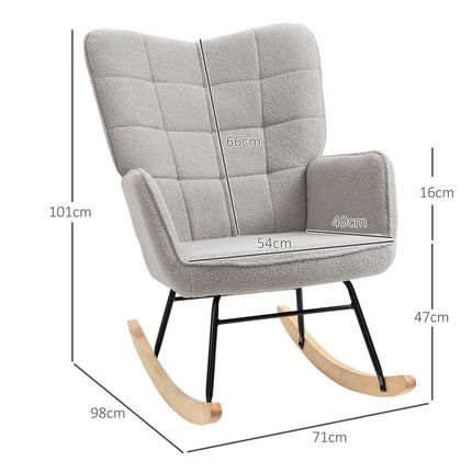 Berber Fleece Nursery Glider Rocker Wingback Rocking Chair for Nursing and Living Room - Light Grey