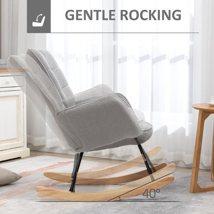Berber Fleece Nursery Glider Rocker Wingback Rocking Chair for Nursing and Living Room - Light Grey