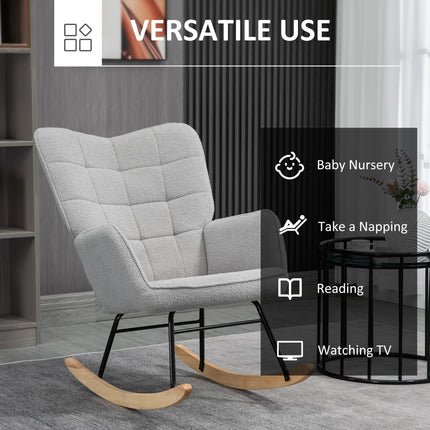 Berber Fleece Nursery Glider Rocker Wingback Rocking Chair for Nursing and Living Room - Light Grey