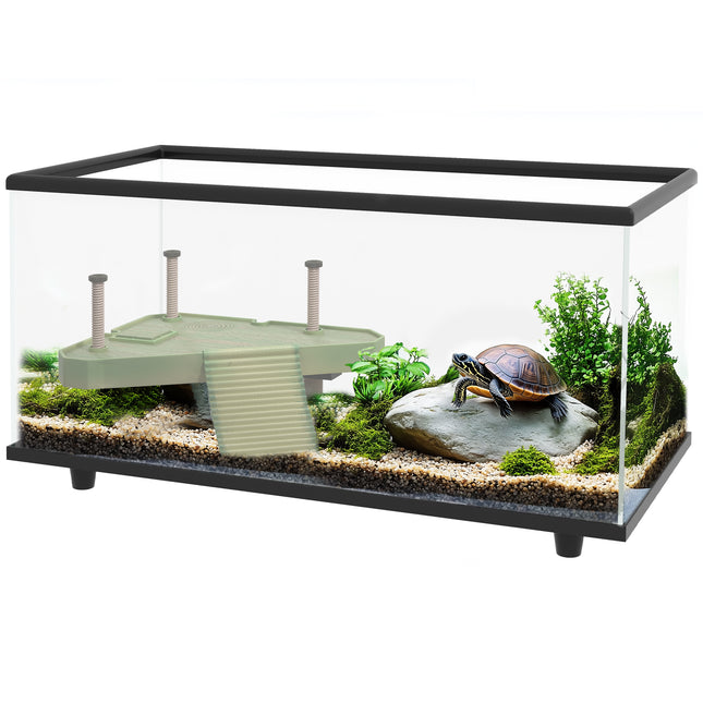 50L Glass Turtle Tank Aquarium with Basking Platform, Drainage & Strip Thermometer - Transparent