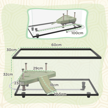 50L Glass Turtle Tank Aquarium with Basking Platform, Drainage & Strip Thermometer - Transparent