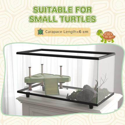 50L Glass Turtle Tank Aquarium with Basking Platform, Drainage & Strip Thermometer - Transparent