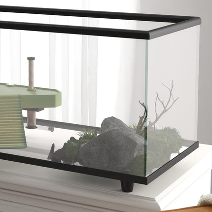 50L Glass Turtle Tank Aquarium with Basking Platform, Drainage & Strip Thermometer - Transparent