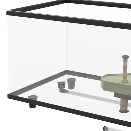 50L Glass Turtle Tank Aquarium with Basking Platform, Drainage & Strip Thermometer - Transparent