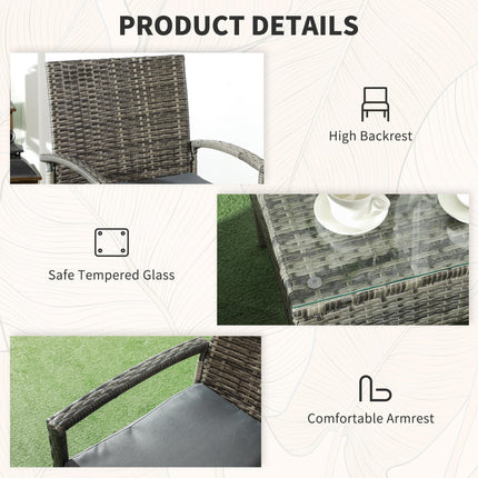 3 Piece Outdoor Rattan Bistro Set with Cushioned Chairs & Coffee Table - Mixed Grey