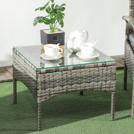 3 Piece Outdoor Rattan Bistro Set with Cushioned Chairs & Coffee Table - Mixed Grey