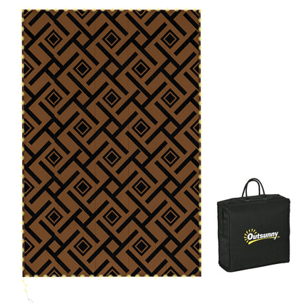 Reversible Plastic Straw RV Outdoor Rug with LED String Light 182x274cm - Brown and Black