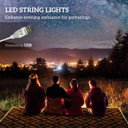 Reversible Plastic Straw RV Outdoor Rug with LED String Light 182x274cm - Brown and Black