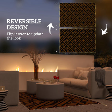 Reversible Plastic Straw RV Outdoor Rug with LED String Light 182x274cm - Brown and Black