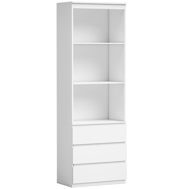 180cm Tall Bookcase with Shelves and Drawers - White