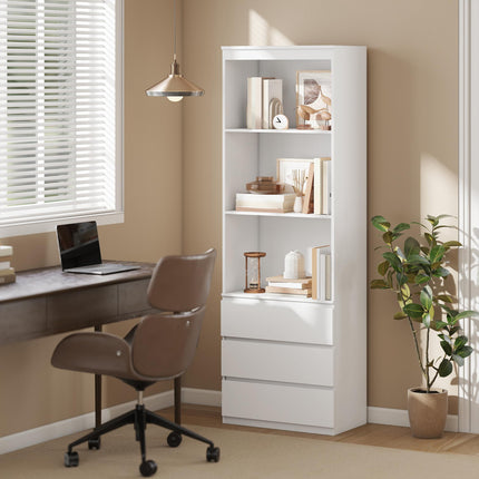 180cm Tall Bookcase with Shelves and Drawers - White