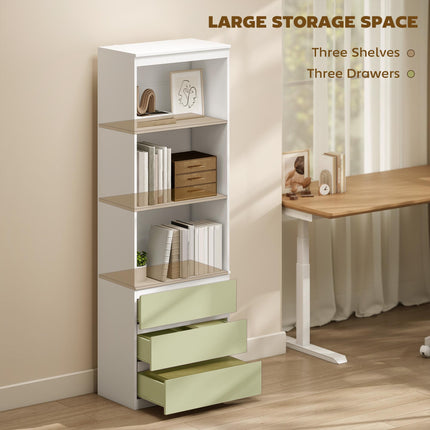 180cm Tall Bookcase with Shelves and Drawers - White