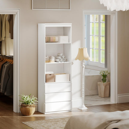 180cm Tall Bookcase with Shelves and Drawers - White