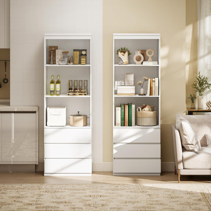 180cm Tall Bookcase with Shelves and Drawers - White