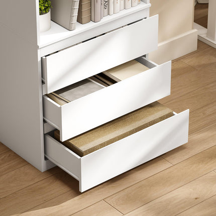 180cm Tall Bookcase with Shelves and Drawers - White