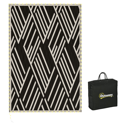 Plastic Straw Reversible RV Outdoor Rug with LED String Light 182x274cm - Black and Coffee
