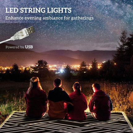 Plastic Straw Reversible RV Outdoor Rug with LED String Light 182x274cm - Black and Coffee