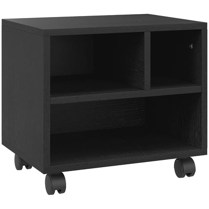 Three-Compartment Printer Cabinet with Wheels for Office Storage - Black
