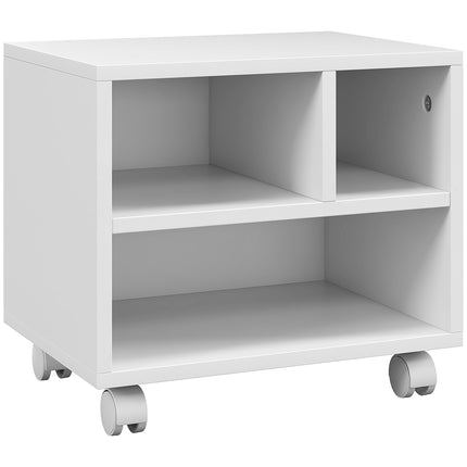 Three-Compartment Printer Cabinet with Wheels for Office Storage - White