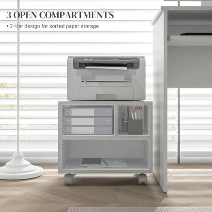 Three-Compartment Printer Cabinet with Wheels for Office Storage - White