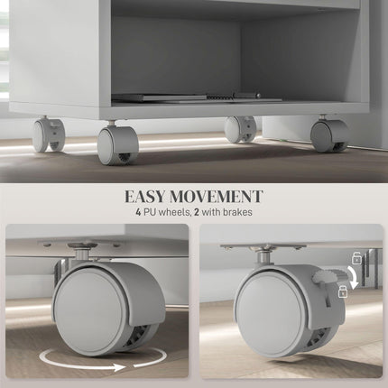 Three-Compartment Printer Cabinet with Wheels for Office Storage - White