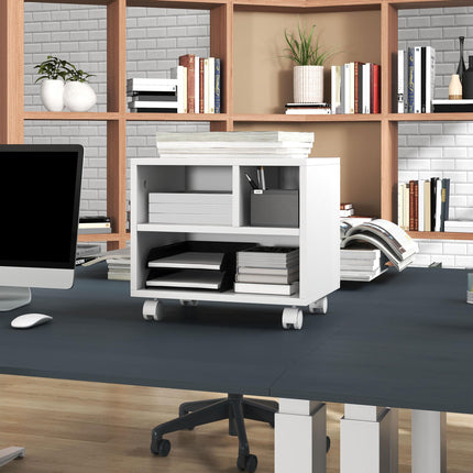 Three-Compartment Printer Cabinet with Wheels for Office Storage - White