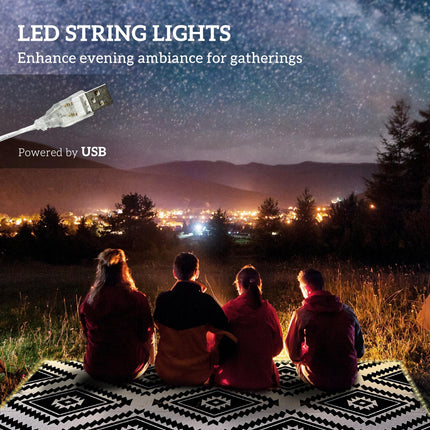Plastic Straw Reversible RV Outdoor Rug with LED String Light, 182 x 274cm, Blac