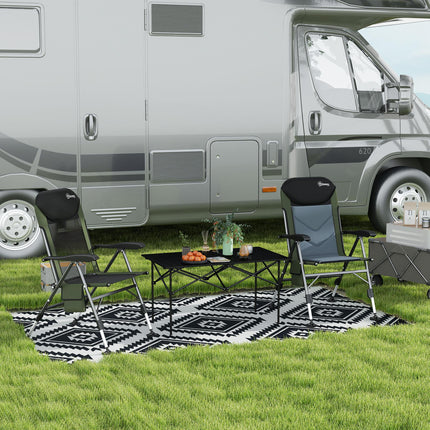 Plastic Straw Reversible RV Outdoor Rug with LED String Light, 182 x 274cm, Blac