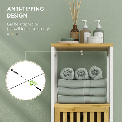 Bamboo-Blend Retro Cut-Out Bathroom Storage Unit, with Cupboard