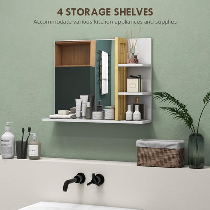 Bamboo Panel Bathroom Mirror, with Shelves - White