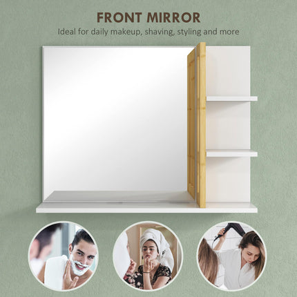 Bamboo Panel Bathroom Mirror, with Shelves - White