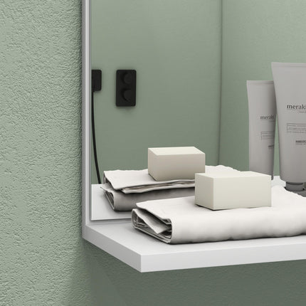 Bamboo Panel Bathroom Mirror, with Shelves - White