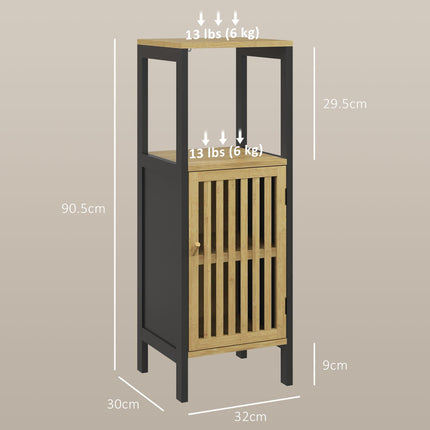 Bamboo-Blend Retro Cut-Out Bathroom Storage Unit with Cupboard - Black Natural