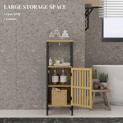 Bamboo-Blend Retro Cut-Out Bathroom Storage Unit with Cupboard - Black Natural