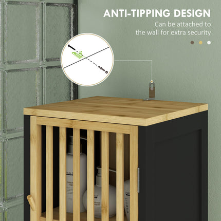 Bamboo-Blend Retro Cut-Out Tall Bathroom Storage Unit