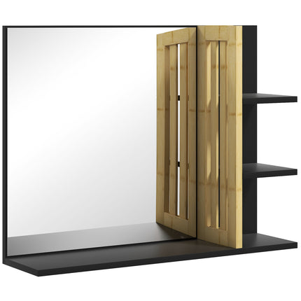 Bamboo Panel Bathroom Mirror with Four Shelves - Black
