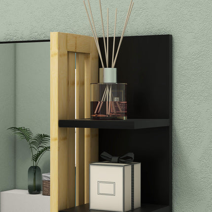 Bamboo Panel Bathroom Mirror with Four Shelves - Black