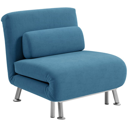 Single Velvet-Feel 3-in-1 Sleeper Chair with Adjustable Backrest - Blue